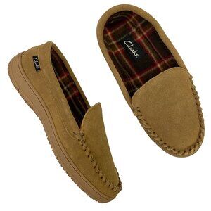 Clarks Venetian Leather Moc Moccasin Slip On Slippers House Shoes Plaid Lining 8